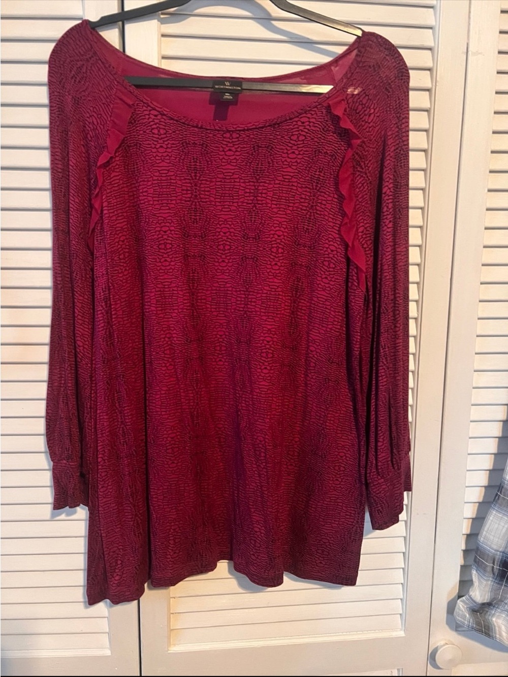 Worthington Plum Long Sleeve Ruffle Top XL (7) (CP)